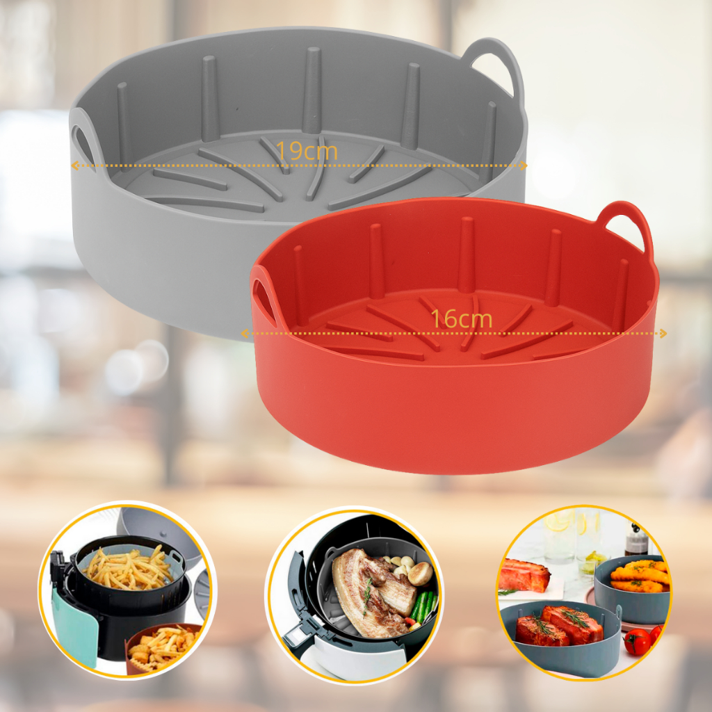 KIT 1/2 Forma de Silicone para Air Fryer Forno Redonda Assadeira Flexível Anti Sujeira Antiaderente