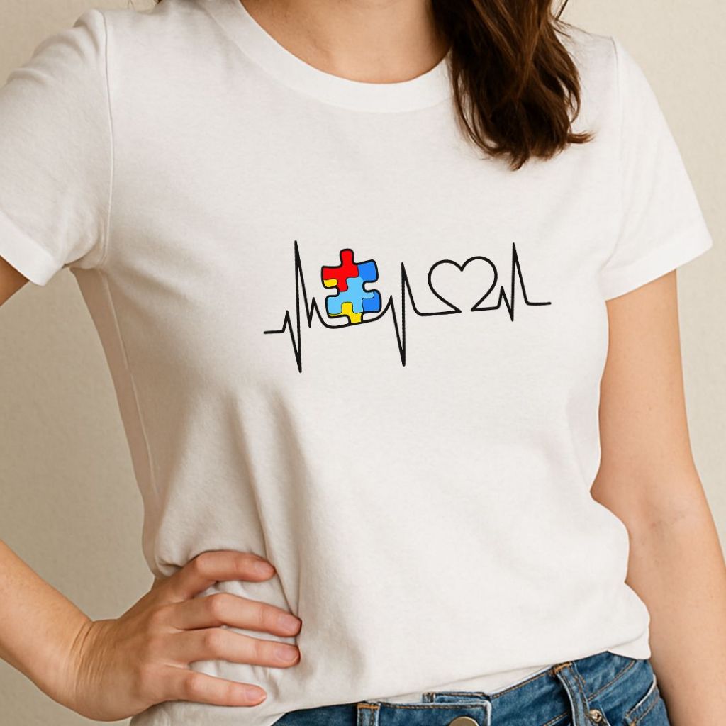 Blusa Feminina Camiseta Autismo Batidas Coração