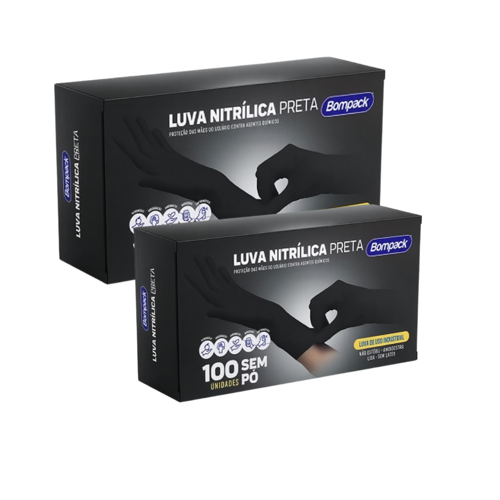 Kit 2 Caixas Luva Nitrilica Sem Pó Descartável 200 unidades Resistentes