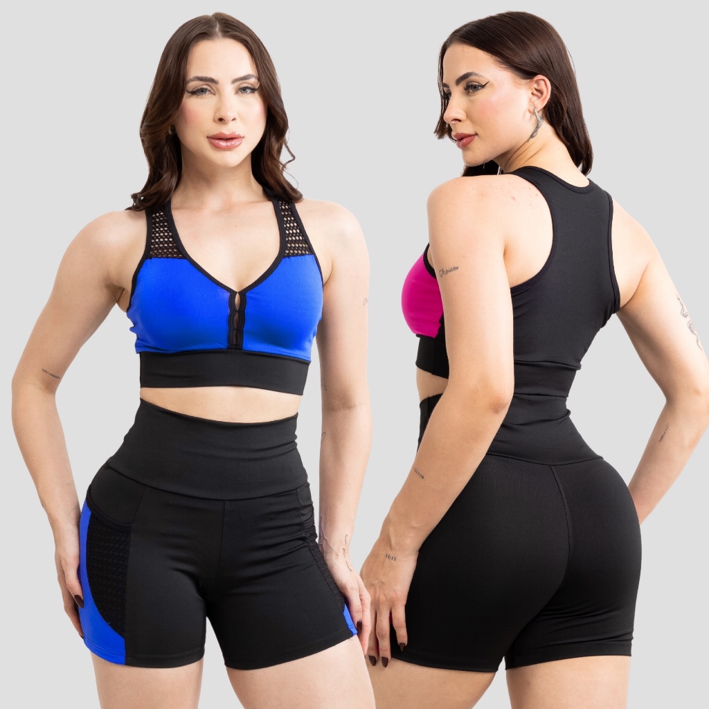 Conjunto Fitness Feminino para Academia – Short Modelador com Bolso + Top Alta Sustentação