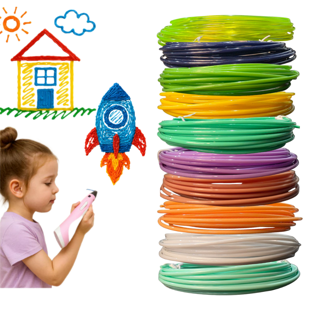 Kit Refil Filamento Com 10 Caneta 3d Cores 50m Impressora 3d