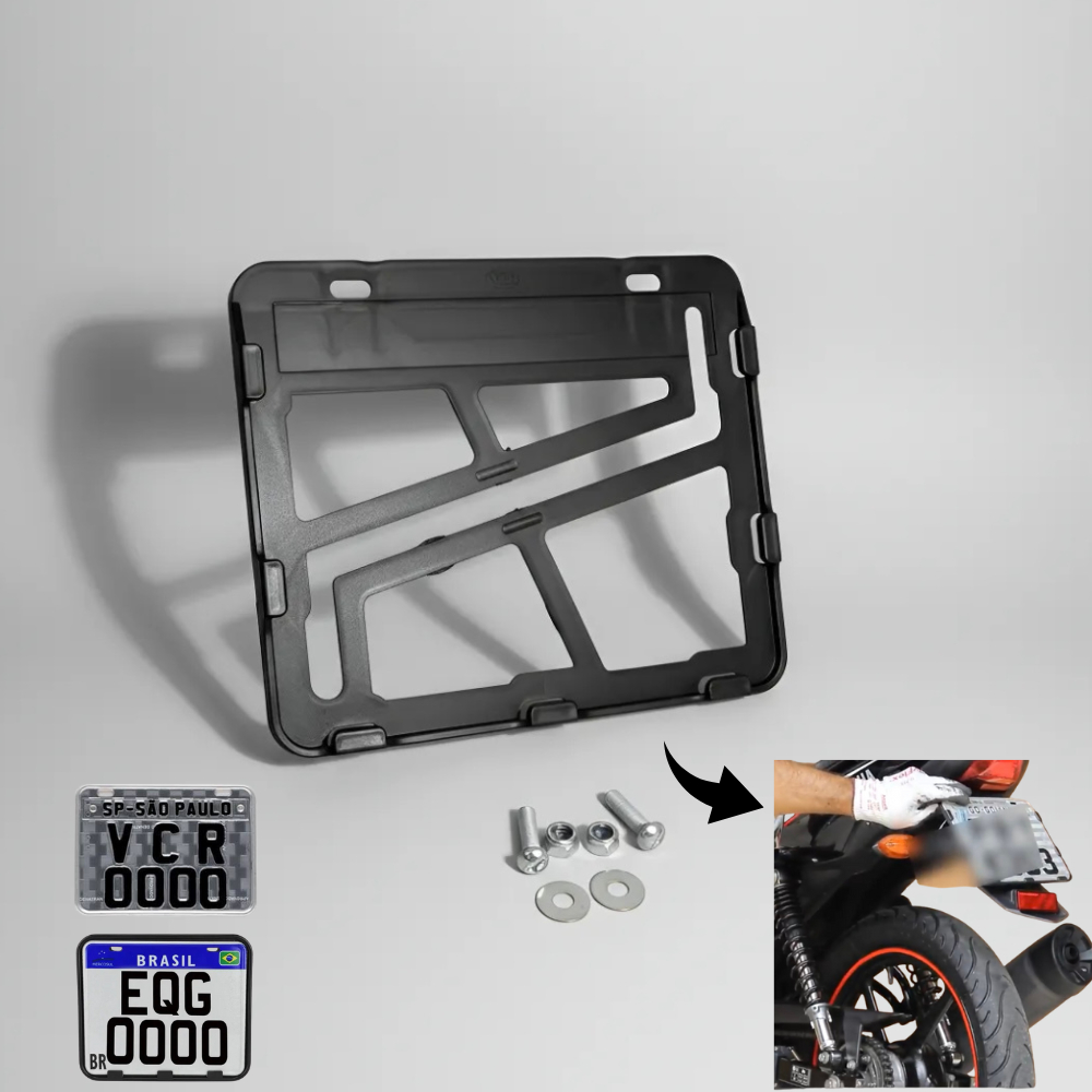 Protetor Suporte Moldura Reforçada para Placa de Moto Mercosul e Placa Refletiva Com Parafusos