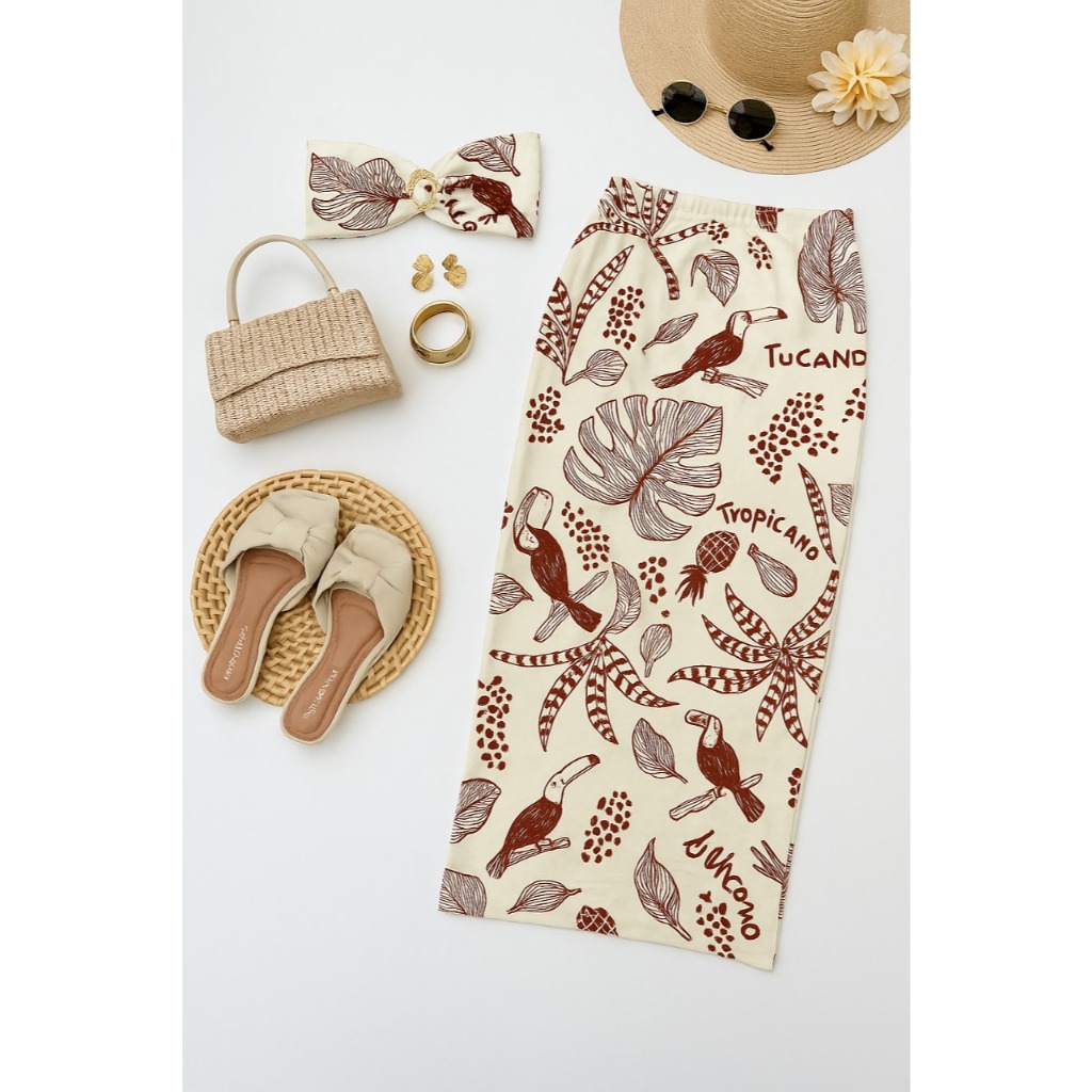 Saia Estampada midi feminina Tucano Floral Saia Lápis Moda Blogueira