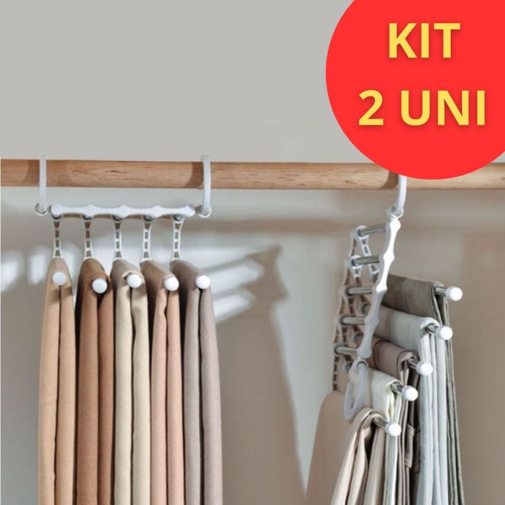 Kit 2 Cabide 5 Cavidades Multifuncional Para Calças 5 em 1 Retrátil A PRONTA ENTREGA