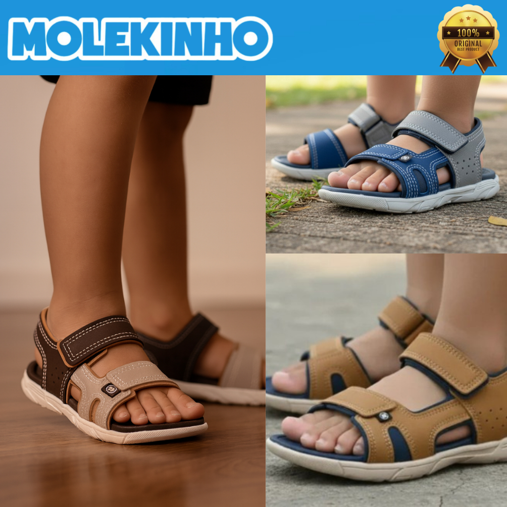 Sandália Papete Molekinho Casual Menino Confortável Napa Calce Fácil Velcro 2135137 Original em Oferta na Shopee