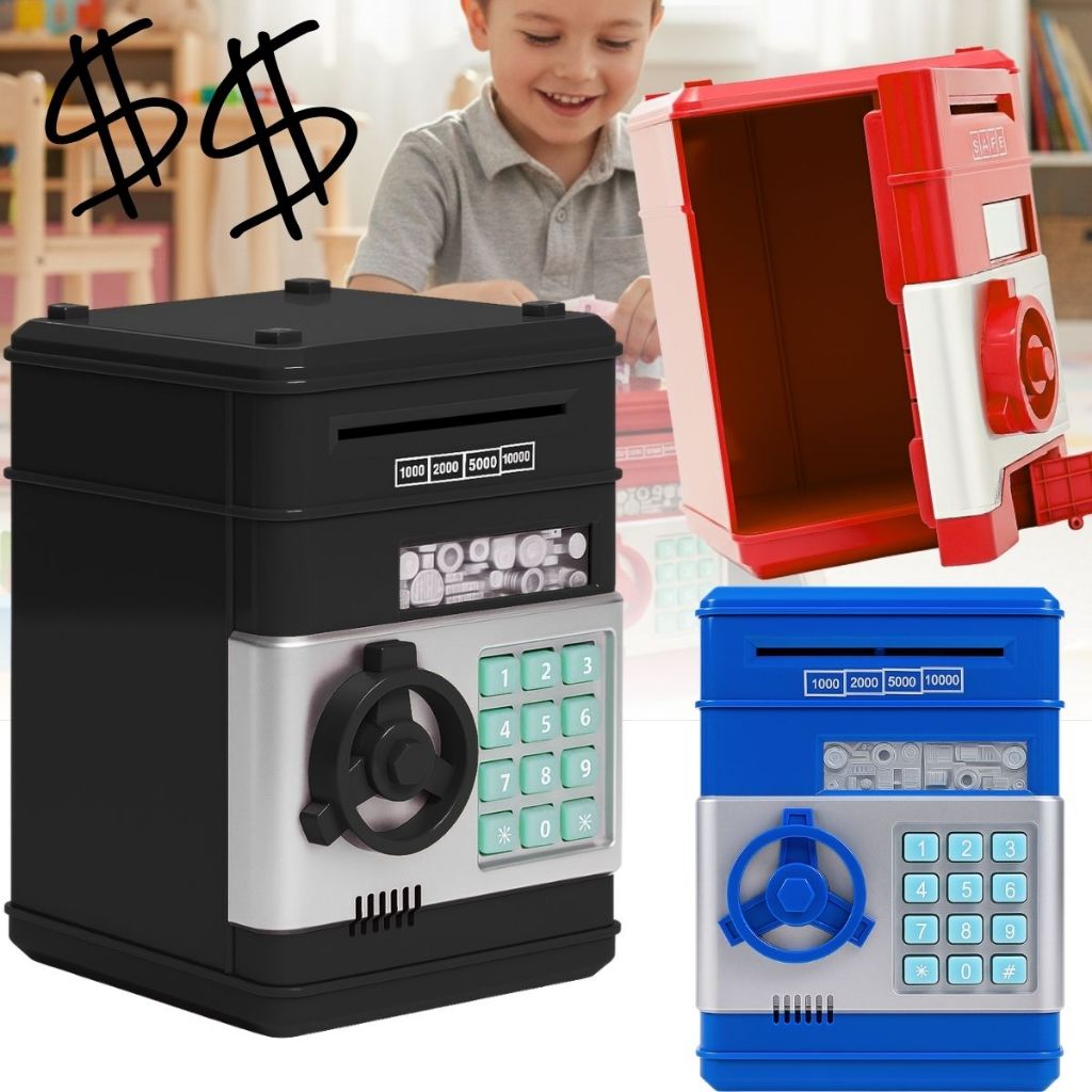 Cofre Digital Puxador de Notas Moedas Eletrônico Teclado Senha Infantil Com Alarme Colorido