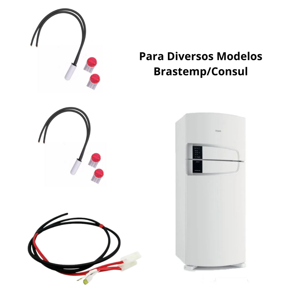Kit Sensor Degelo + Temperatura + Resistência Dreno Compatível Geladeira Brastemp e Consul Diversos Modelos