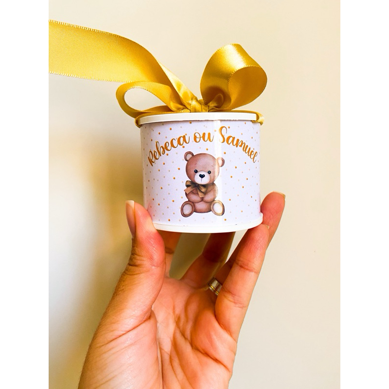 Kit Tubolatas Personalizadas 5x6cm URSINHO OH BABY MARROM DOURADO| Lembrancinha Chá Revelação