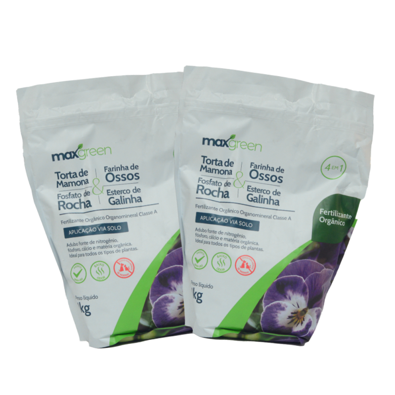 Torta de Mamona + Farinha de Osso + Fosfato de Rocha + Esterco de Galinha 4 em 1 Maxgreen 1kg em Oferta na Shopee