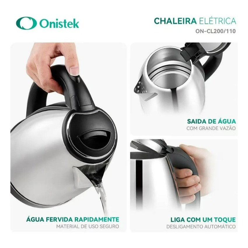 Detalhes do Chaleira Elétrica Jarra Bule Inox 1,8 L Desliga Automatico Prateado 110v