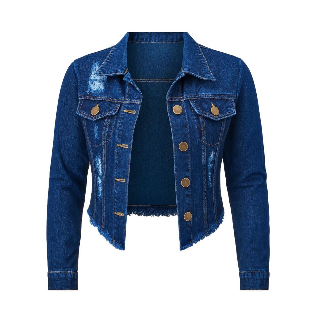 Jaqueta Jeans Feminina Denim Manga Longa Desfiada Linha Premium