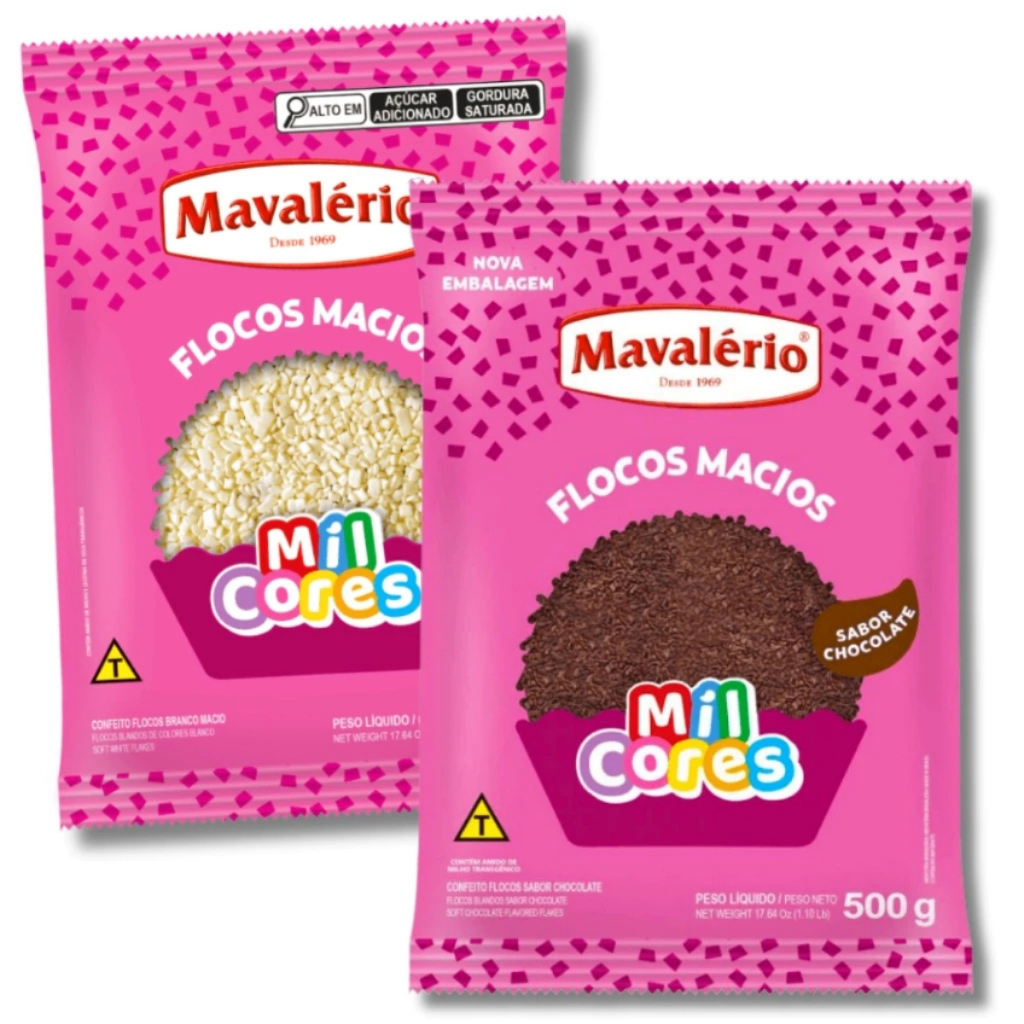 Kit Flocos Macio Mavalério Branco e Chocolate 500g Cada