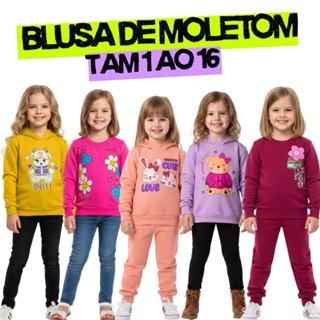 Kit 2  Blusa de Moletom Infantil Menina Feminina Juvenil  Flanelada Quentinha Inverno  do 1 ao 16 em Oferta na Shopee