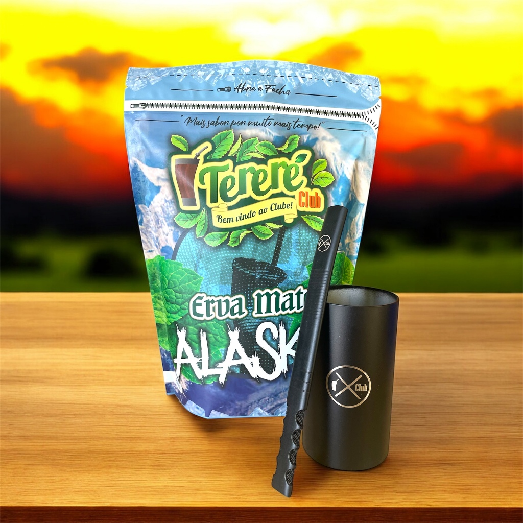 Kit Terere Copo Redondo Inox Bomba Inox Premium Higienizável + Erva Mate Tereré Club Premium