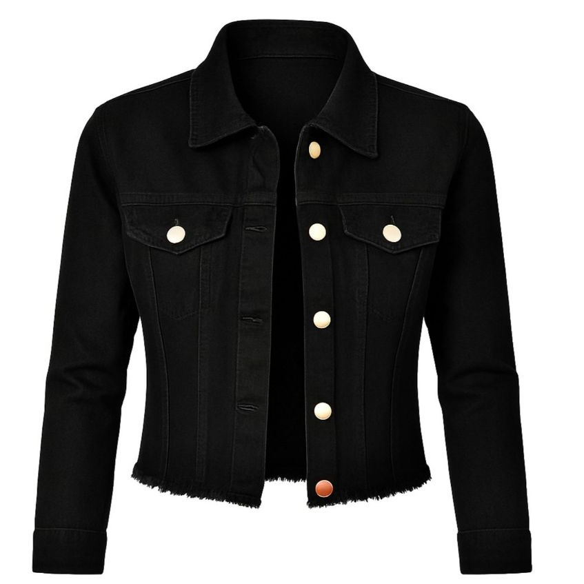 Jaqueta Jeans Feminina Denim Manga Longa Desfiada Linha Premium — imagem 2 de 2