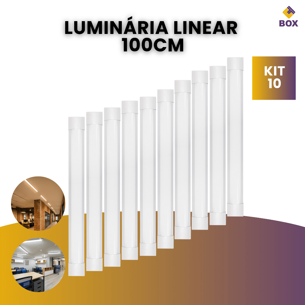 Kit 10 Luminária Tubular Sobrepor Linear Led 40w 100cm Luz Branco Frio/Branco Quente em Oferta na Shopee