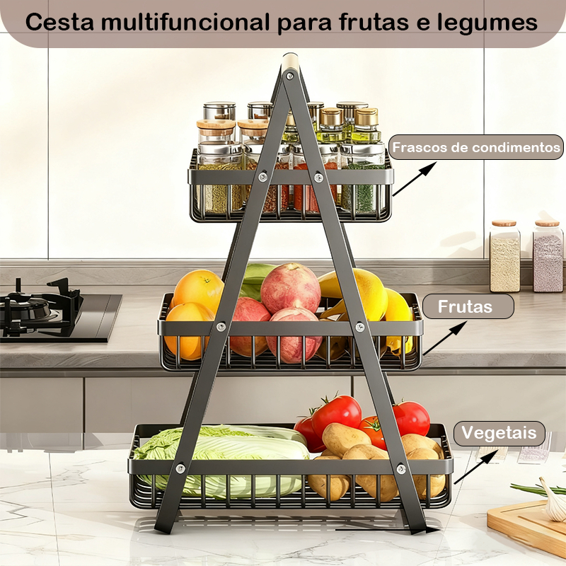 Multiuso Fruteira de Mesa Organizador Frutas Legumes Metal Aramado Cesta de Frutas de 3 Andares