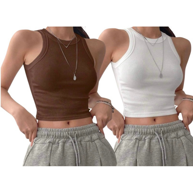 2 Cropped Regata KIT CROPPED malha Canelada Feminina Ribana em Oferta na Shopee