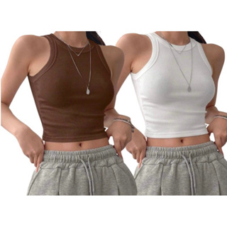 2 Cropped Regata KIT CROPPED malha Canelada Feminina Ribana em Oferta na Shopee