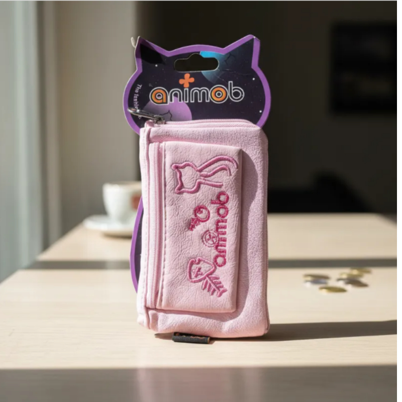 MIni carteria animob Carmuça Courino 2 ziperes Rosa Preto