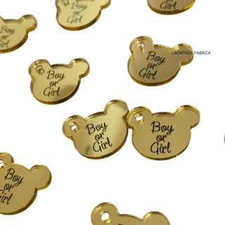 Kit com 50 tags Ursinho 2cm Acrilico Espelhado BOY OR GIRL Decoração em Oferta na Shopee