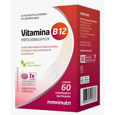 Vitamina B12 Metilcobalamina Mastigáveis 60 Comprimidos Maxinutri em Oferta na Shopee