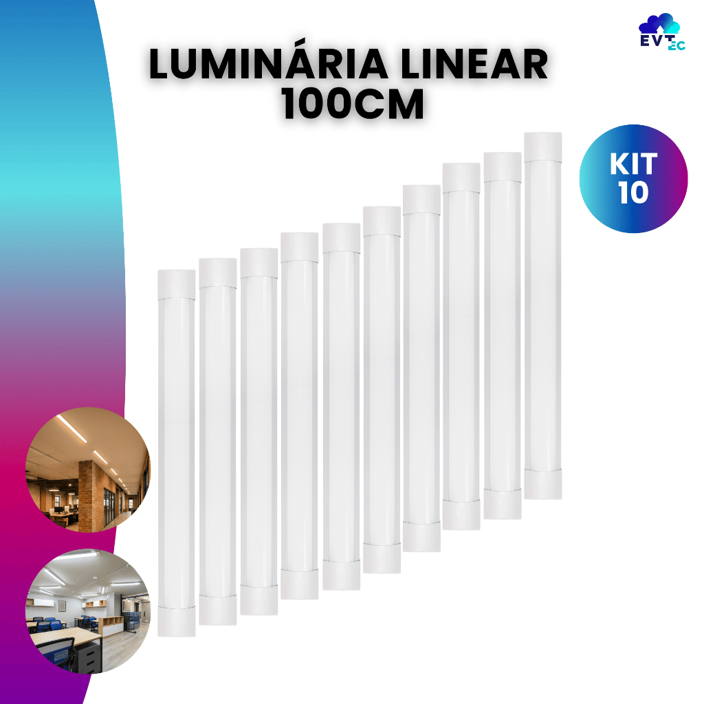 Kit 10 Luminária Linear Tubular Sobrepor Led 40w 100cm Luz Branco Frio e Branco Quente em Oferta na Shopee
