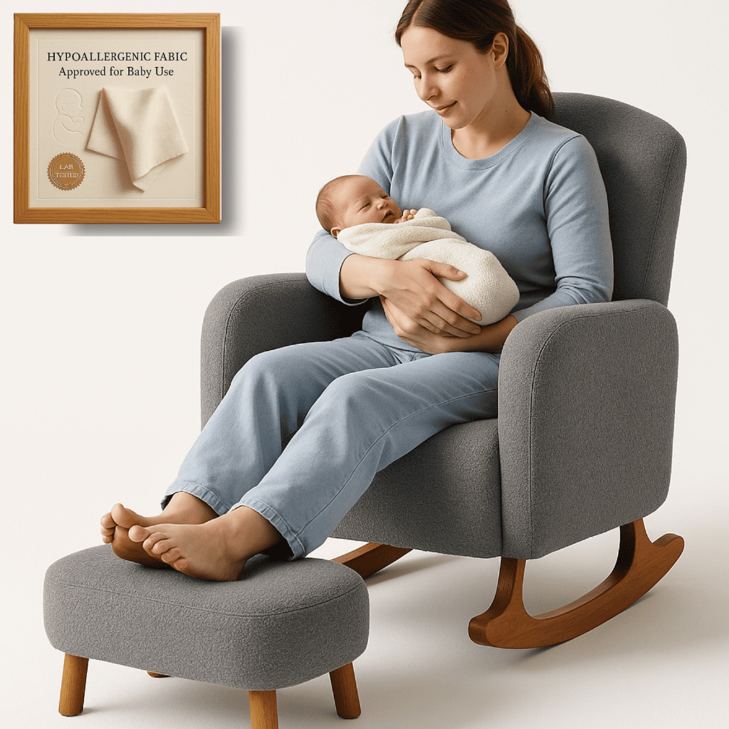 Poltrona Para Amamentação Moderna Orgânica - Poltrona Balanço Boucle Com Puff Para Descanso De Pés