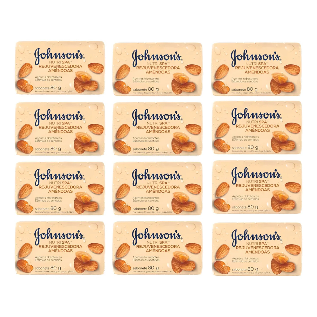 Kit 12 Sabonetes Johnsons Amendoas 80g Pele Suave Hidratante Uso Diário