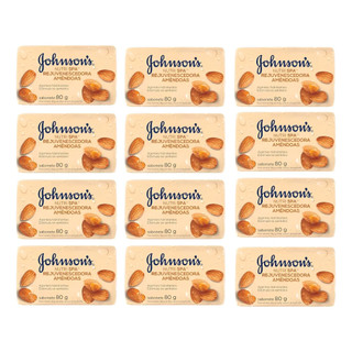 Kit 12 Sabonetes Johnsons Amendoas 80g Pele Suave Hidratante Uso Diário