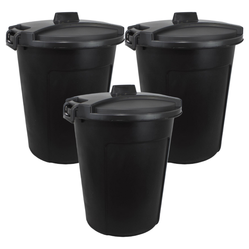 Kit 3 Cesto Lixeira Multiuso Lavanderia Fechado P/ Roupa Roupeiro Preto 60l