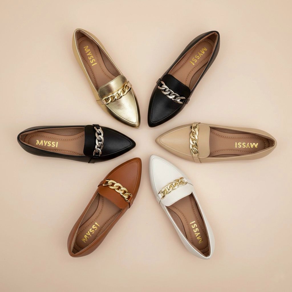 Sapatilha Feminina Bico Fino Enfeite Corrente Casual Elegante