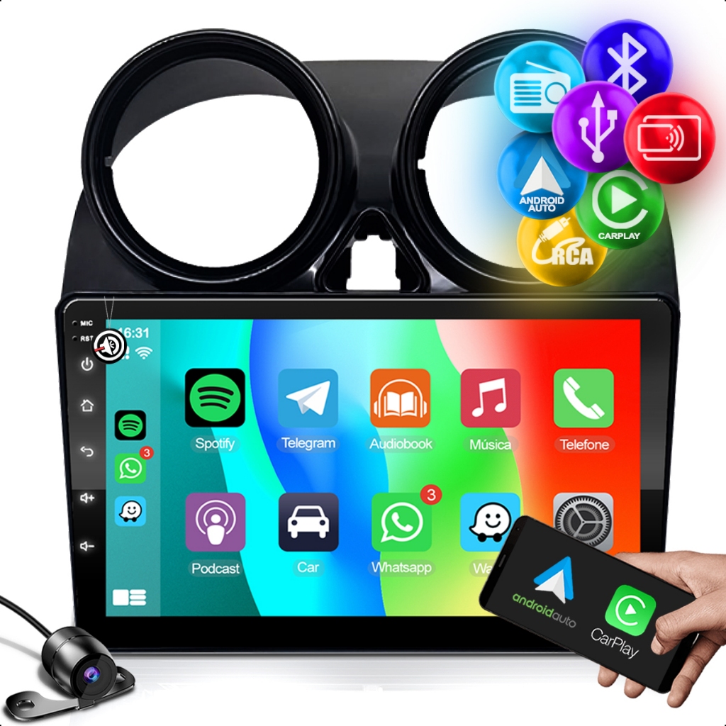 Kit Central Multimídia 9 Polegadas 2 Din Carplay android auto Grand siena 2021 Palio attractive 12/17