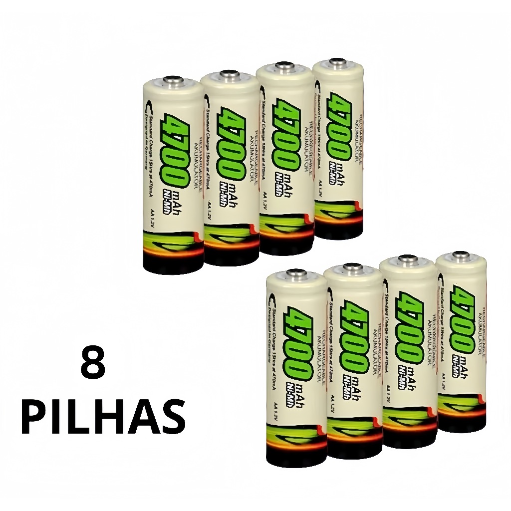 KIT 8 Pilha 4700mAh AA /2700mAh AAA Recarregavel brinquedo Microfone Controle Remoto em Oferta na Shopee