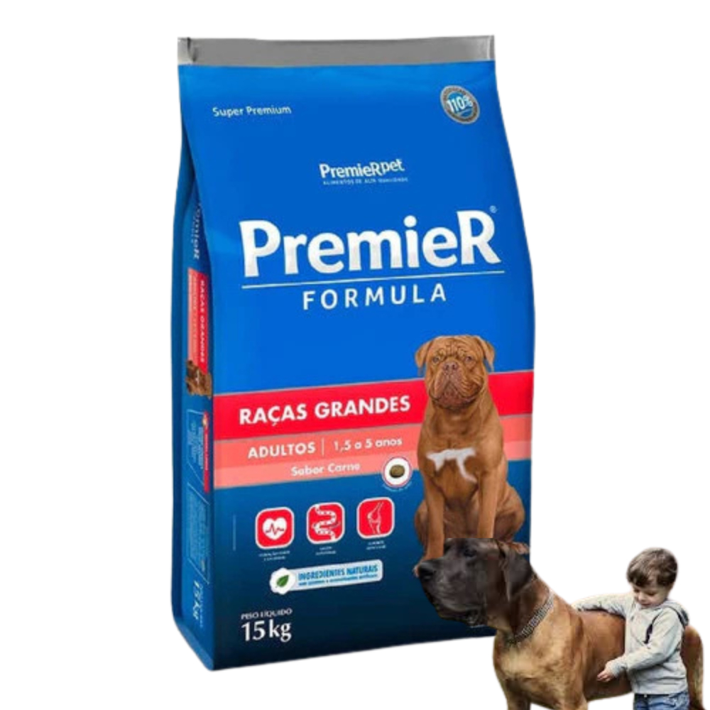 Ração Premier Formula Adulto Raças Grandes Sabor Carne 15kg