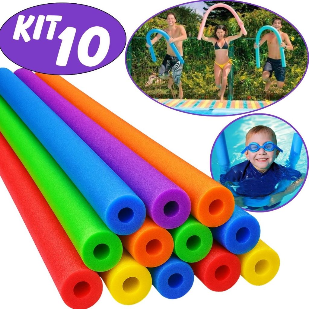 Kit 10 un Boia Espaguete Grande Macarrão Flutuador 1,20m Piscina Natação Cor Colorido Fura...