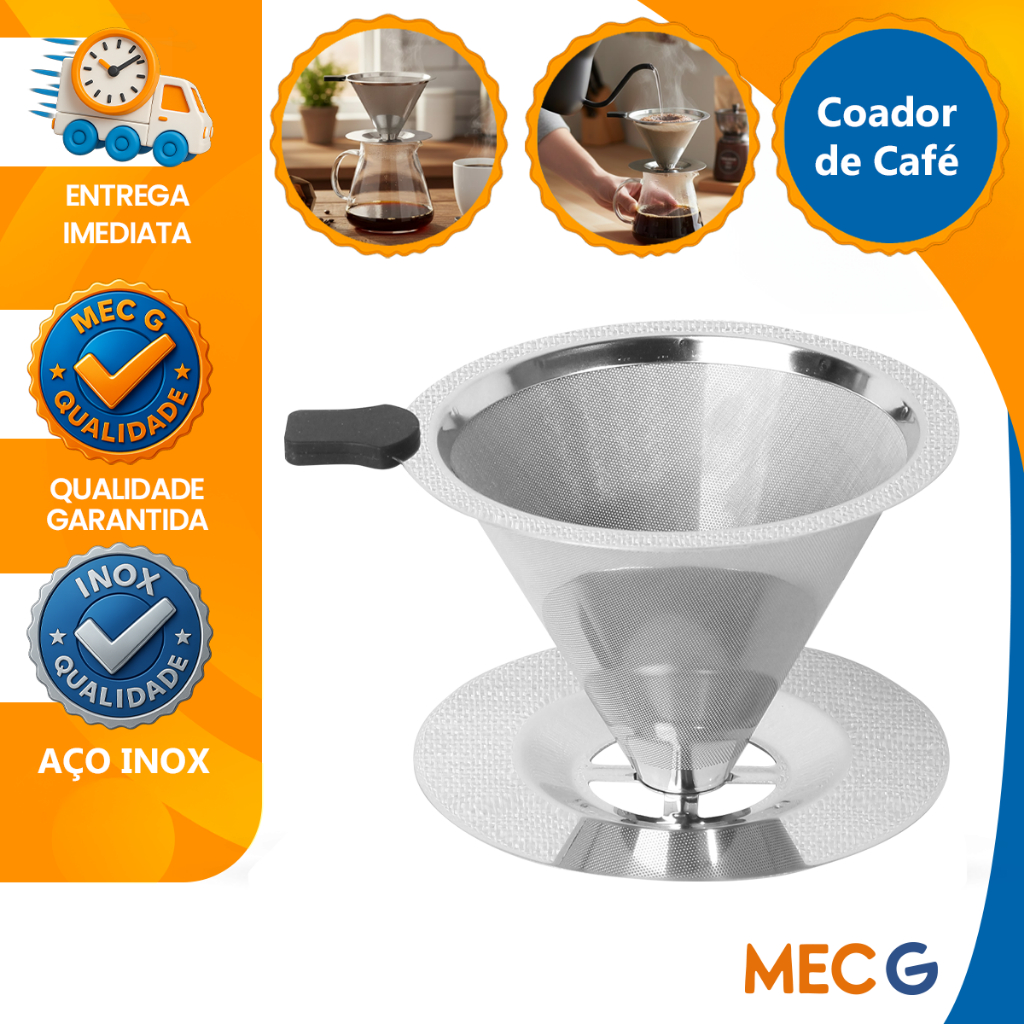 Filtro Coador De Café 101 Aço Inox 304 Com Pegador em Silicone Peneira Aço Reutilizável Mec g em Oferta na Shopee