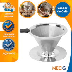 Filtro Coador De Café 101 Aço Inox 304 Com Pegador em Silicone Peneira Aço Reutilizável Mec g