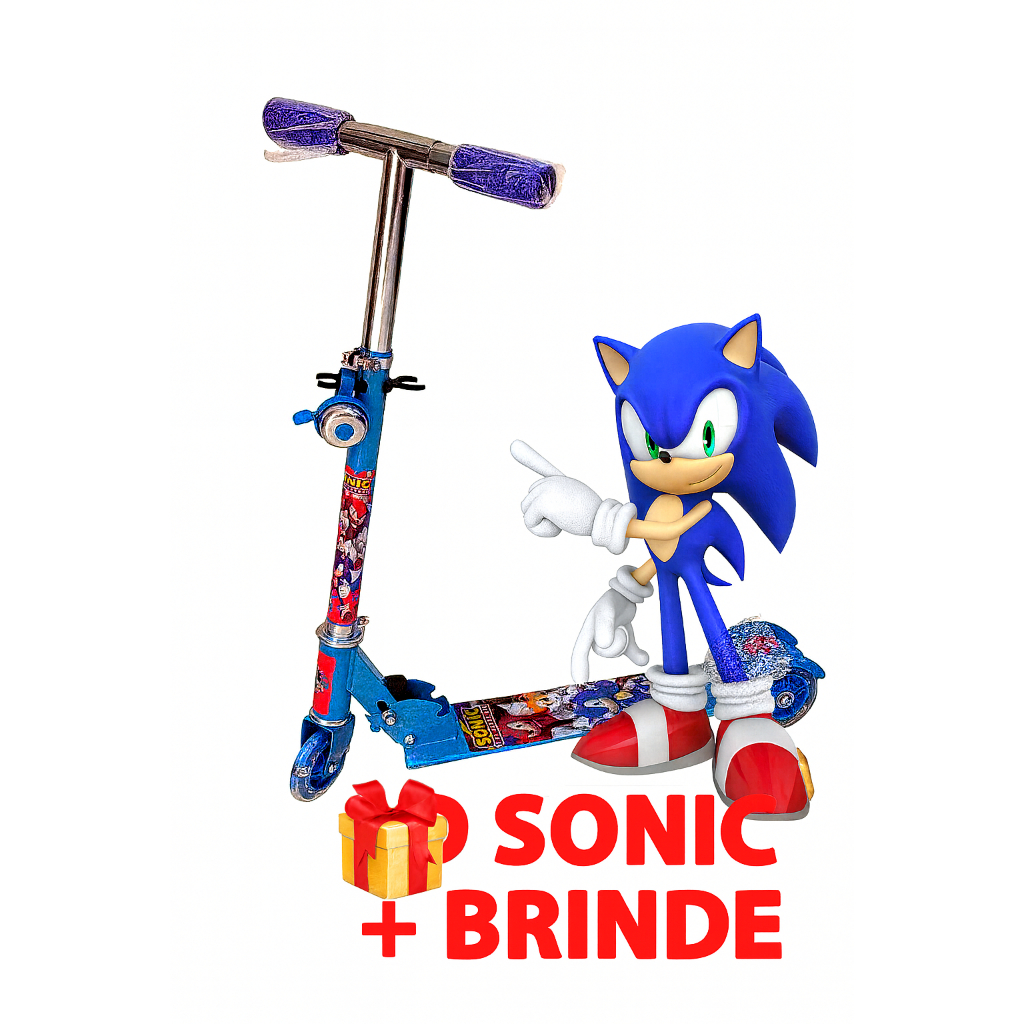 SCOOTER/ PATINETE SONIC 3D EM FERRO + BRINDE SURPRESA C LED´S NAS RODAS