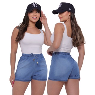 Short Jeans Leve Casual Bermuda Feminina Moda Gringa Soltinho Shorts Com Elastico em Oferta na Shopee