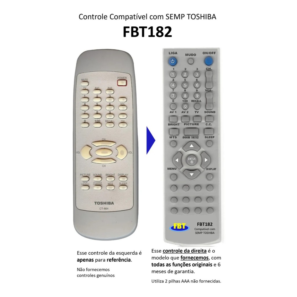 Controle Remoto Compatível TV PLASMA SEMP TOSHIBA CT864  20DL74 LCD FBT182