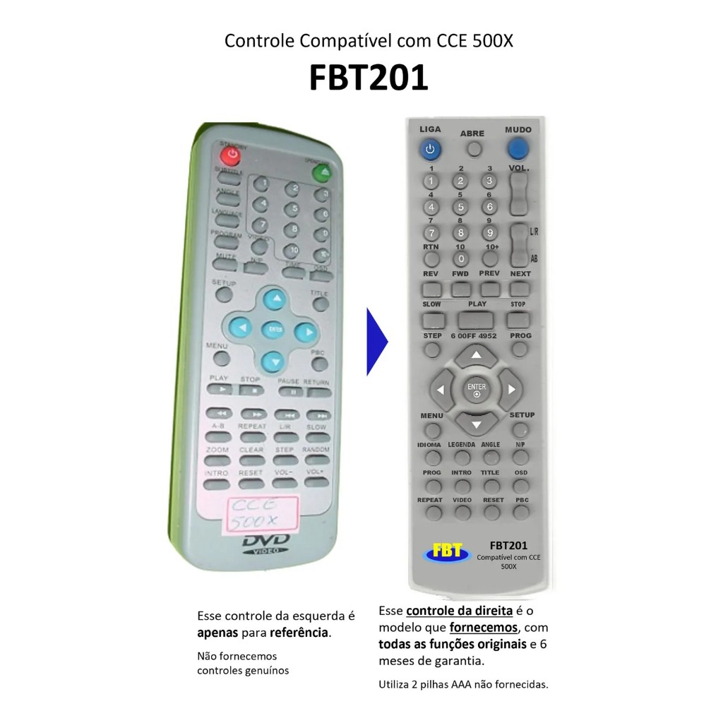 Controle Remoto Compatível DVD CCE 500X 510X 750X FBT201