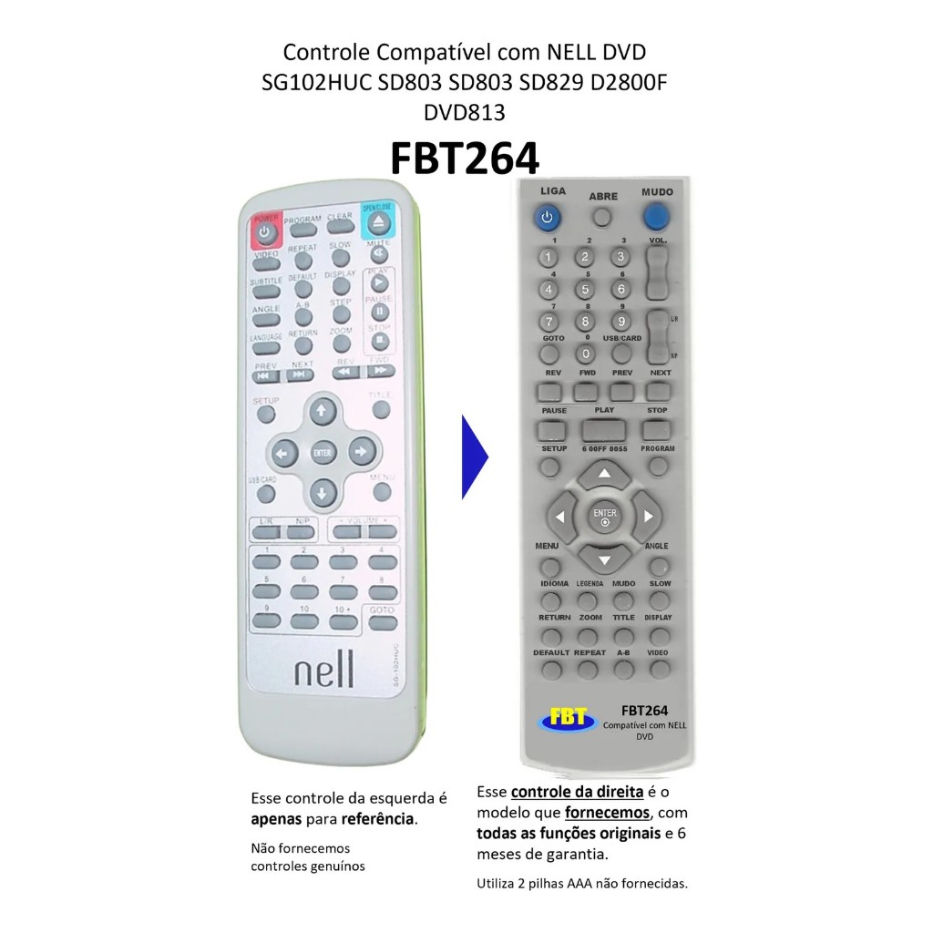 Controle Remoto Compatível Para Nell Dvd Sg102huc Fbt264