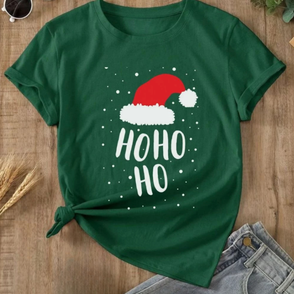 Camiseta Final de Ano Natal Familia Camisa Personalizada HO HO HO Presente Unissex Infantil Adulto
