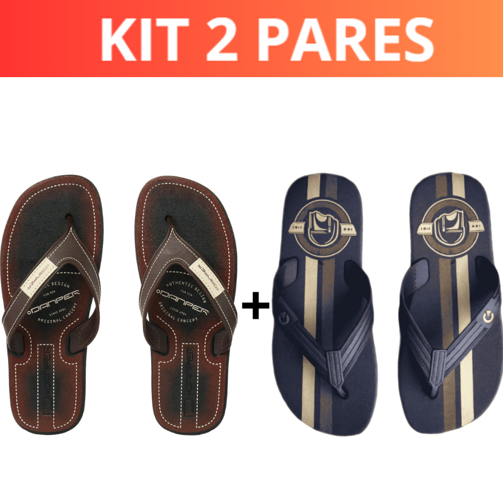 Kit 2 Chinelo Masculino Confortável Macio Borracha Resistente Antiderrapante Casual Promoção Oferta