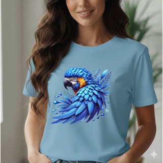 Camiseta Estampada Feminina Verão Blusa Feminina Estampada 100% Algodão Tshirt Feminina Arara Azul