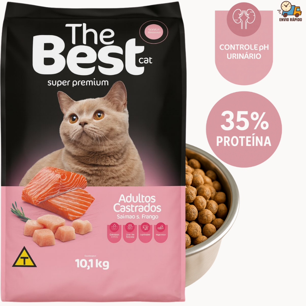 Ração The Best Cat Super Premium – Adultos Castrados – Salmão & Frango – 10,1kg alimento gatos/cat