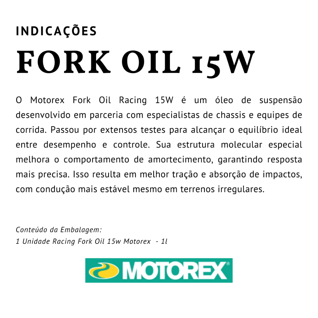 Oleo de Suspensao Motorex Racing Fork Oil 15W 3D Response Baixo Atrito Estabilidade Termica — imagem 2 de 2