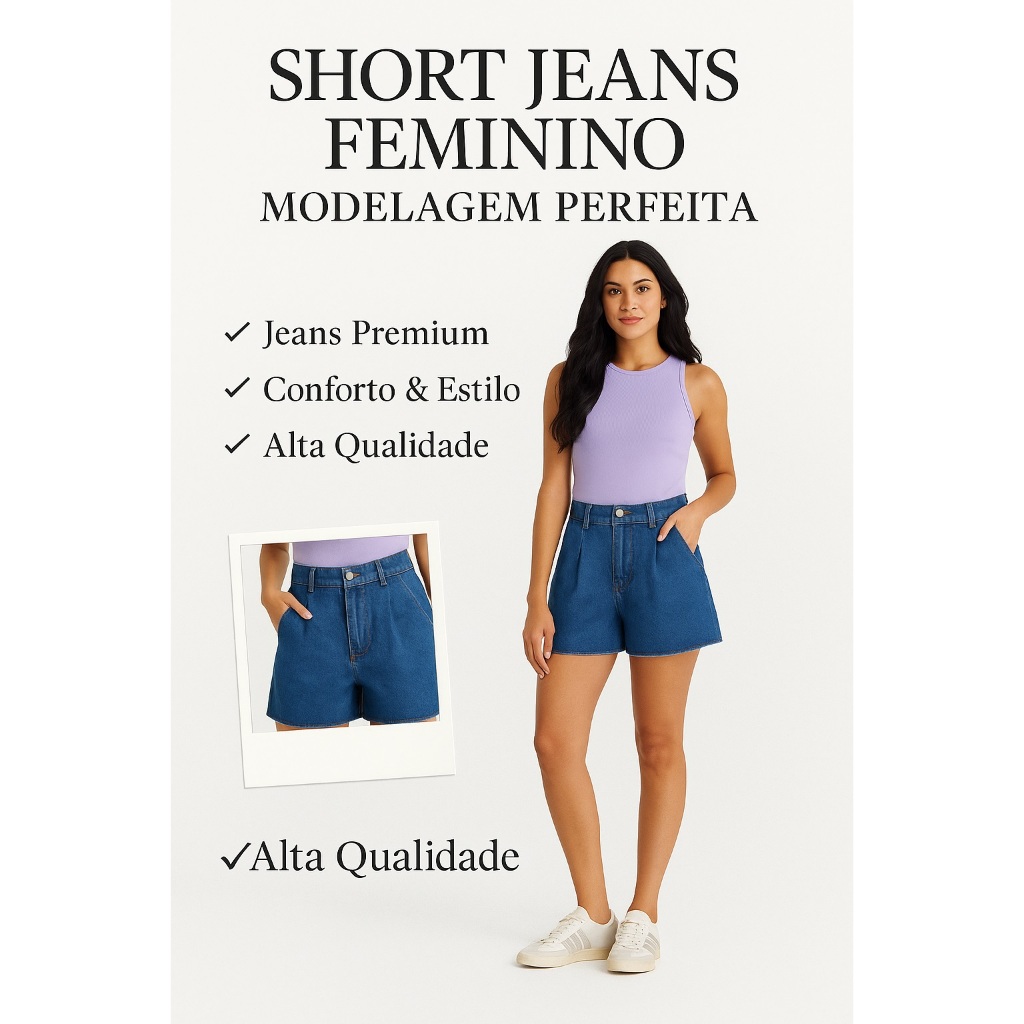 Short Jeans Feminino – Modelagem Soltinha, Bolso Faca, Barra Sem Costura Confortável, Versátil e Estiloso (100% Alg