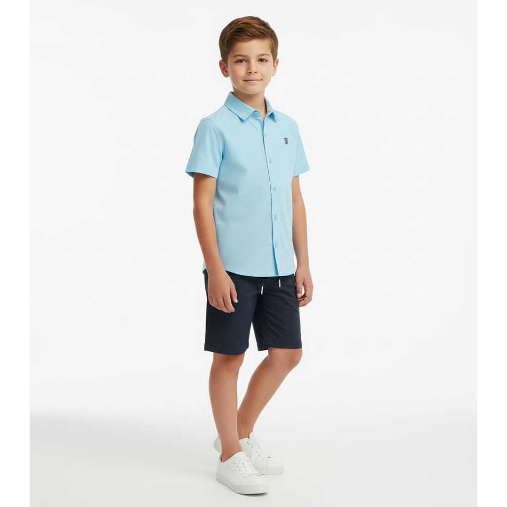 Conjunto Menino Camisa de botão Com Bermuda Sarja Trick Nick -  Camisa social menino - conjunto infantil de natal menino
